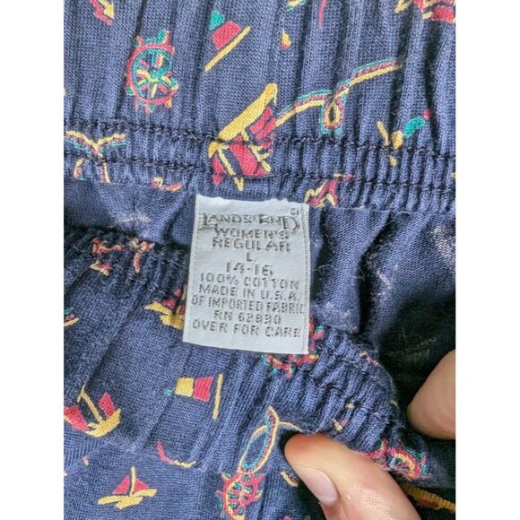 Vintage 80s Lands End Women Shorts Shirt Set Large Summer Made in USA Nautical - Picture 7 of 9